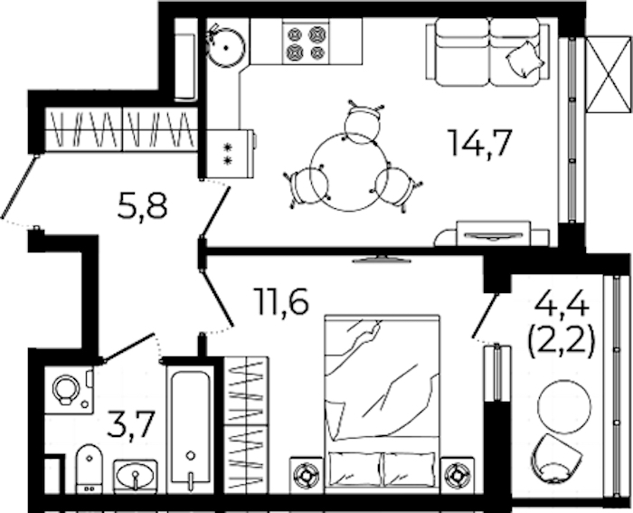 1-комнатная квартира 38 м², 11/12 эт., ЖК «А101 Всеволожск»